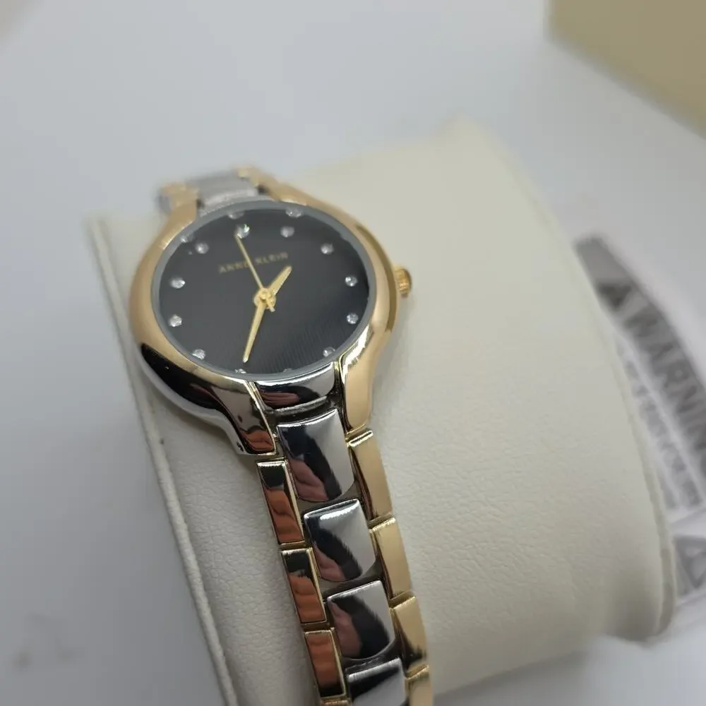 Anne Klein Women’s Quartz Two- Black Dial, Gold Silver Tone 28mm